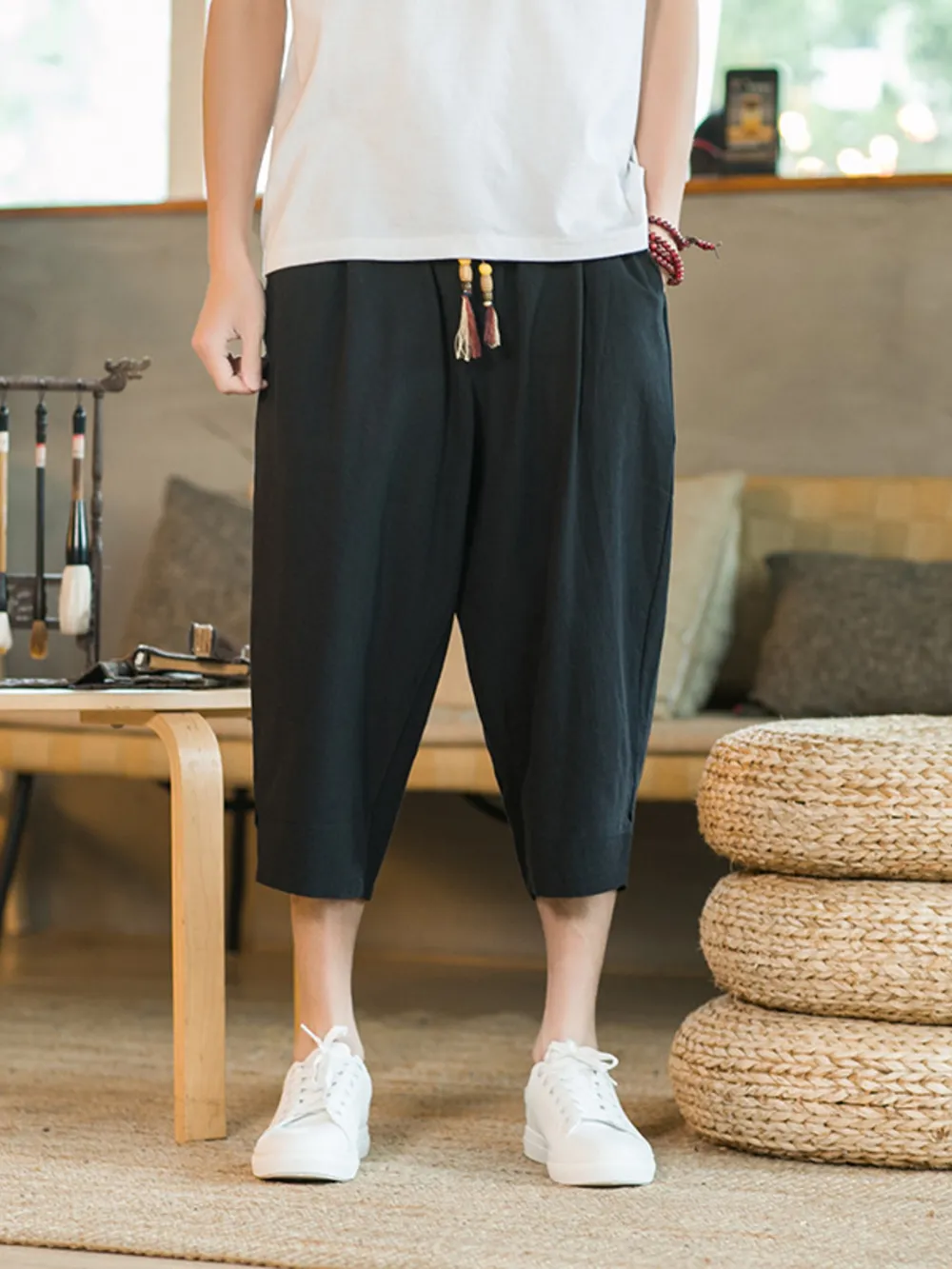 Men's Plus Size Casual Loose Fit Cropped Pants