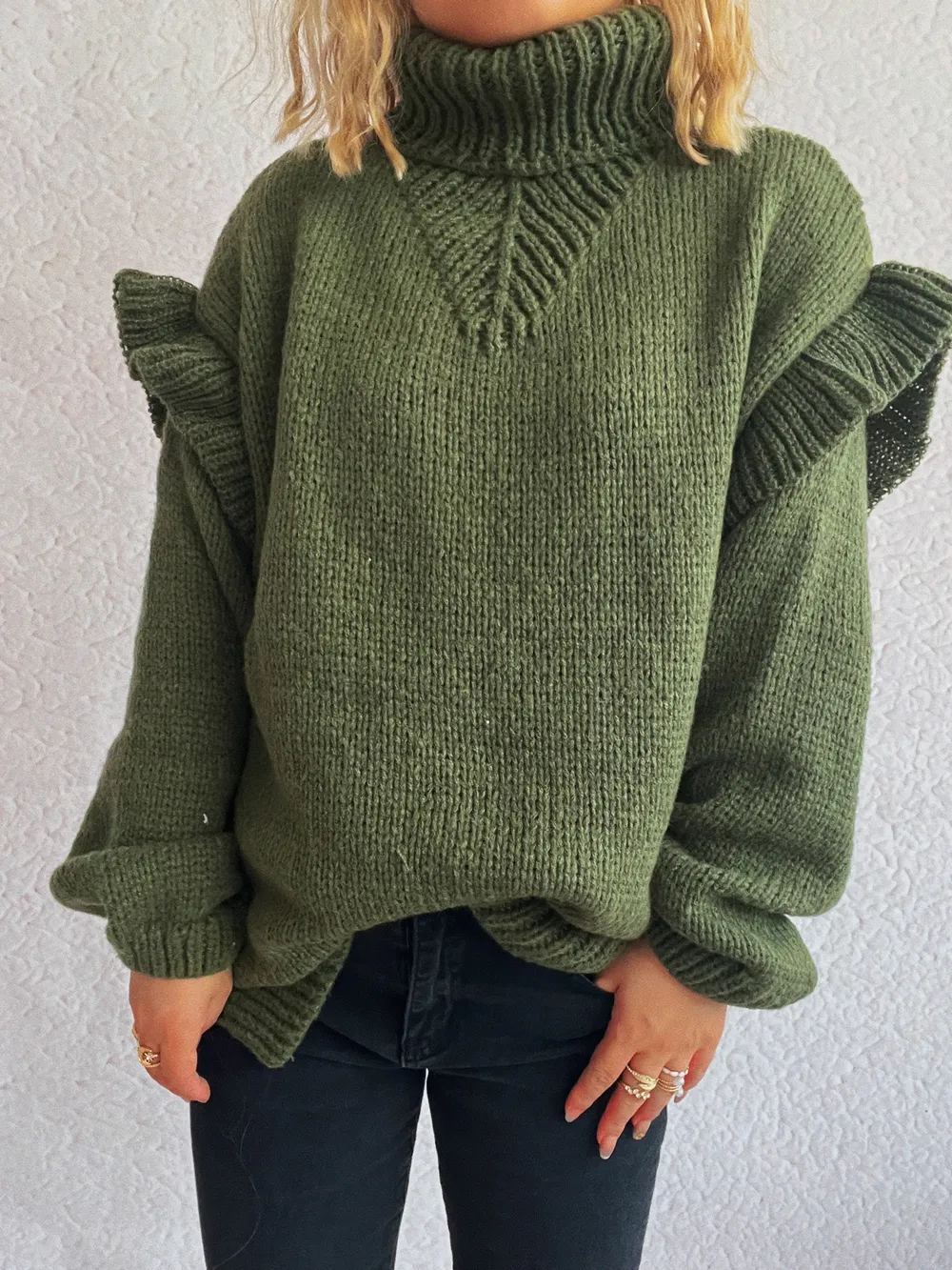 Ruffled Turtleneck Long Sleeve Sweater, image 25