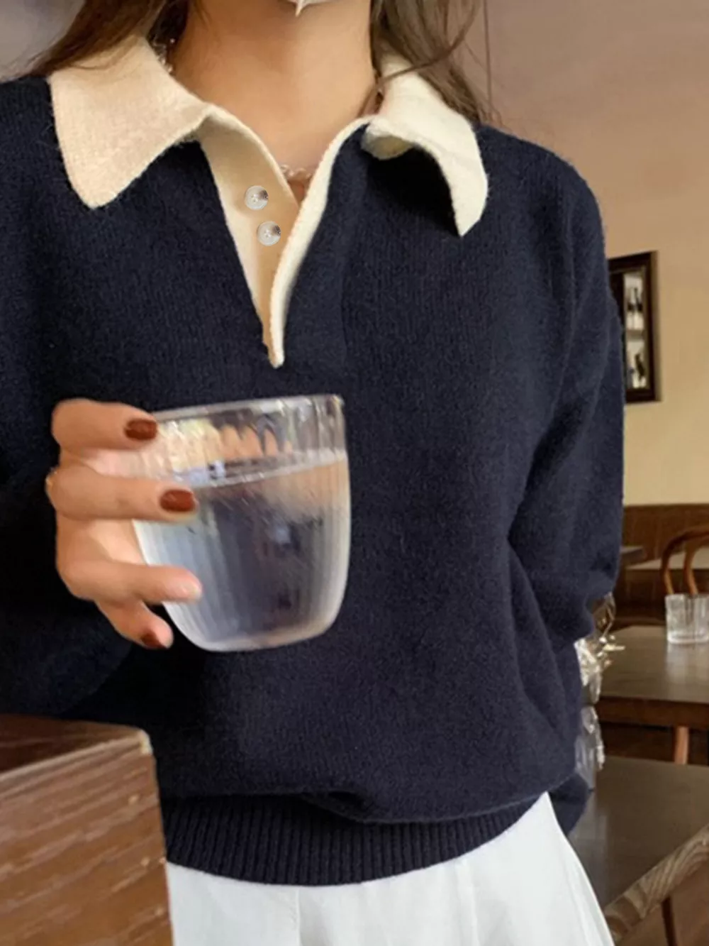 Polo Collar Dropped Shoulder Sweater, image 7
