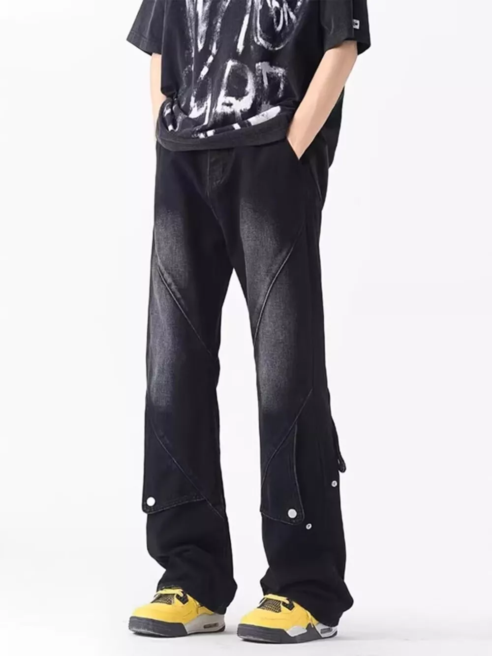 Men's Plus Size Vintage Wash Wide Leg Jeans, image 2