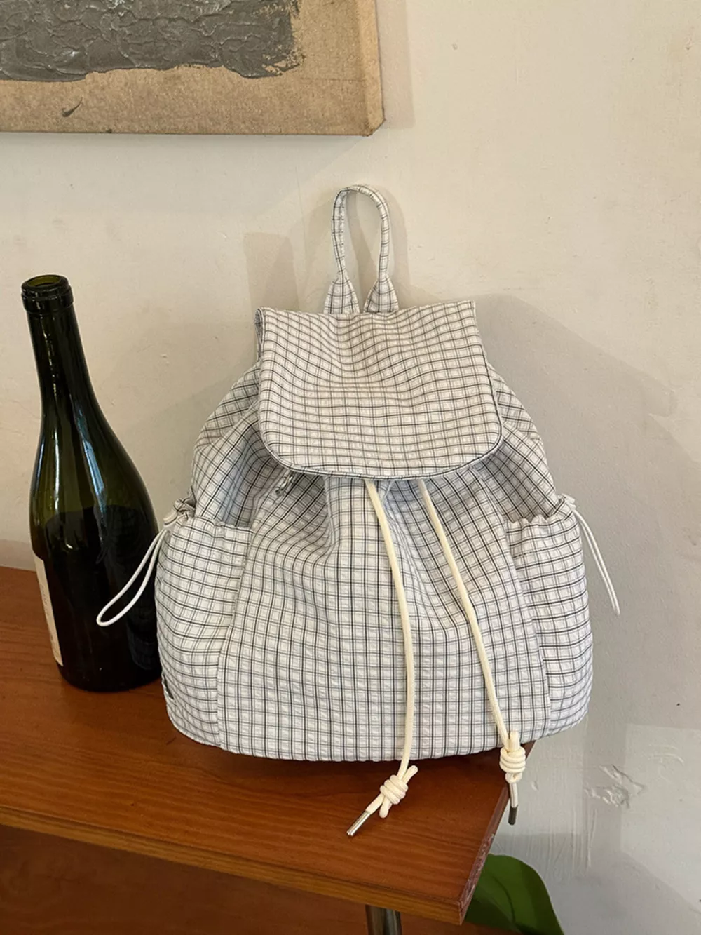 Plaid Drawstring Closure Backpack Bag, image 2