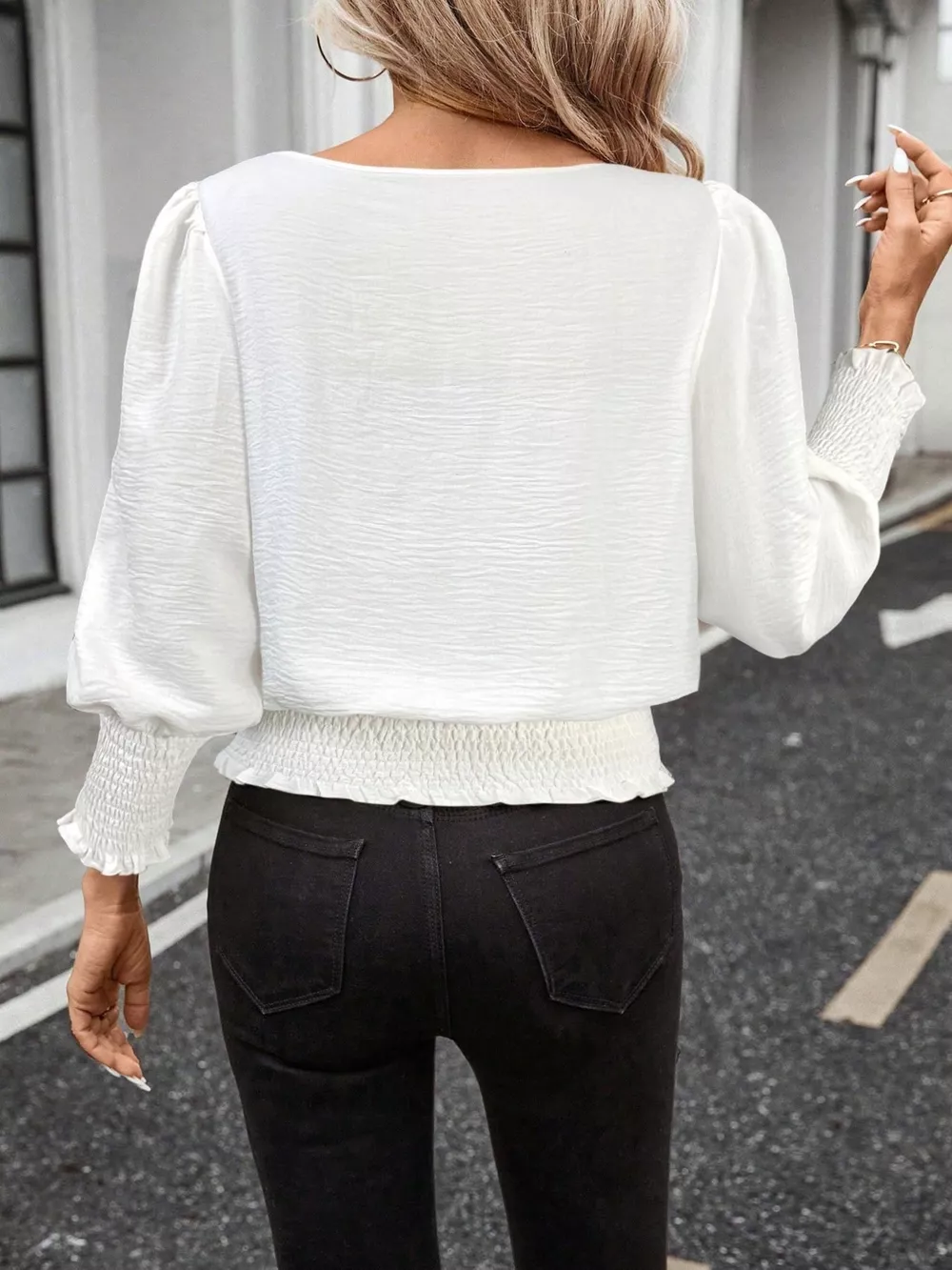 Smocked Waist Round Neck Blouse, image 28