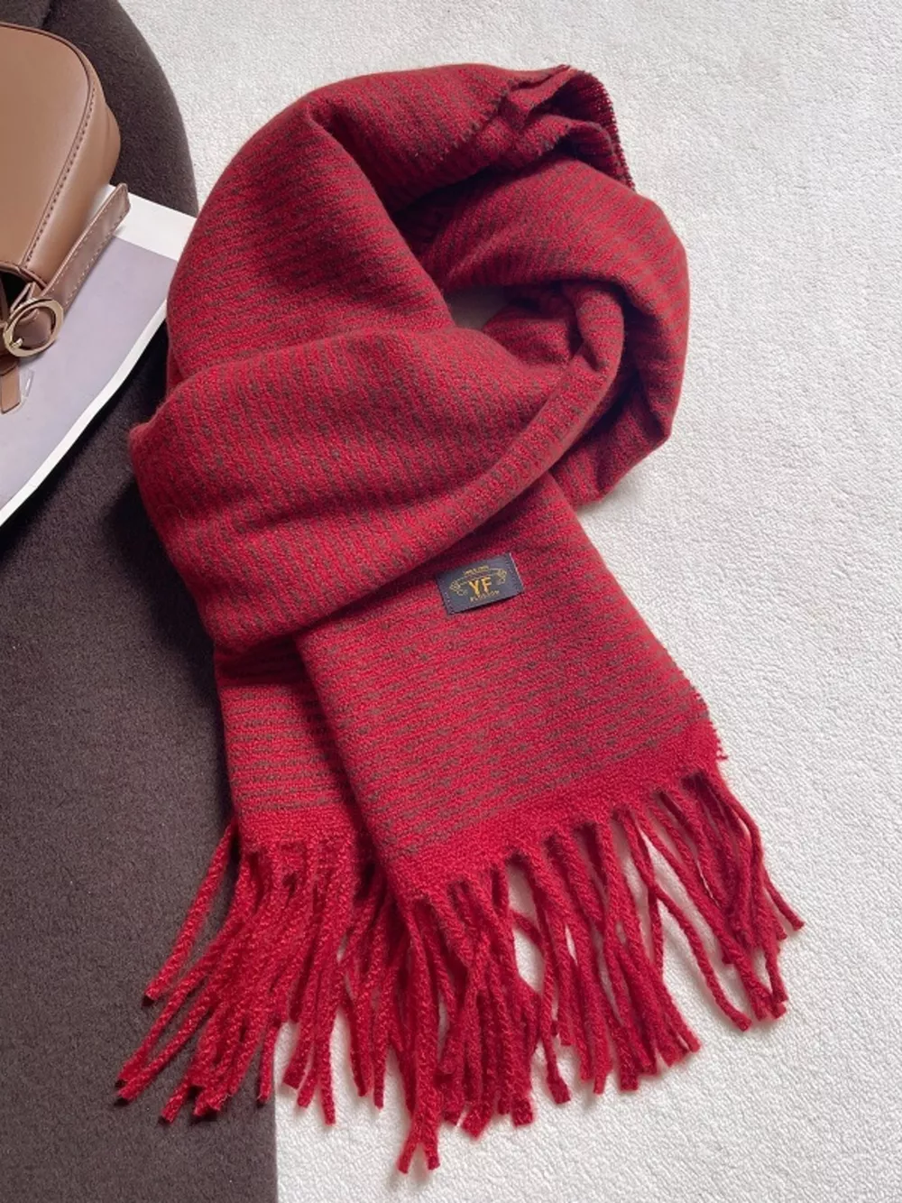 Warm Striped Tassel Scarf, image 5