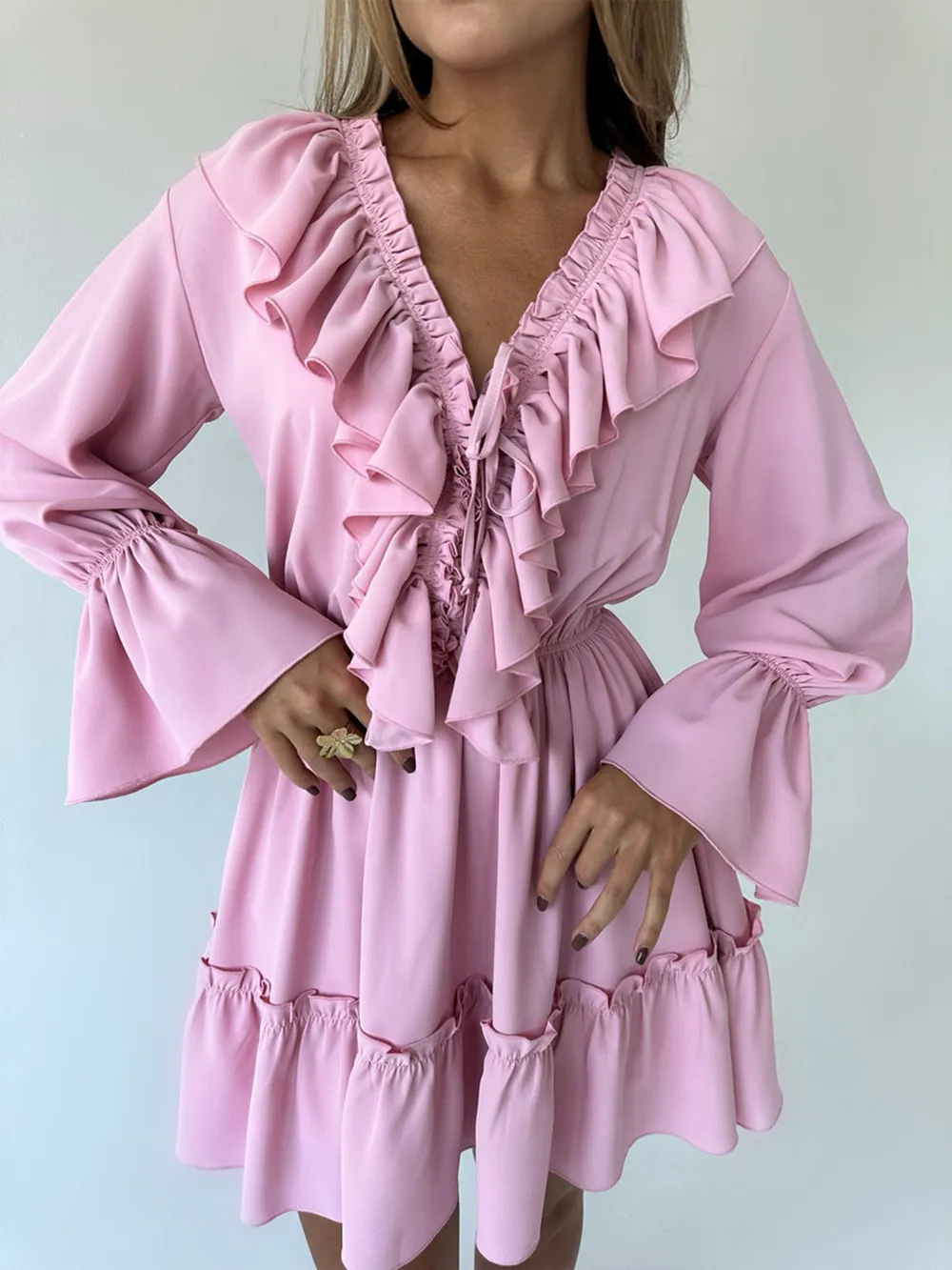 Ruffle Flounce Sleeve Mini Dress, image 6