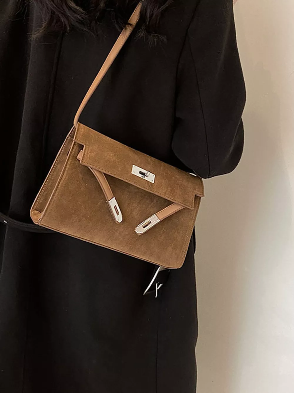 Solid Color Buckle Shoulder Bag, image 12
