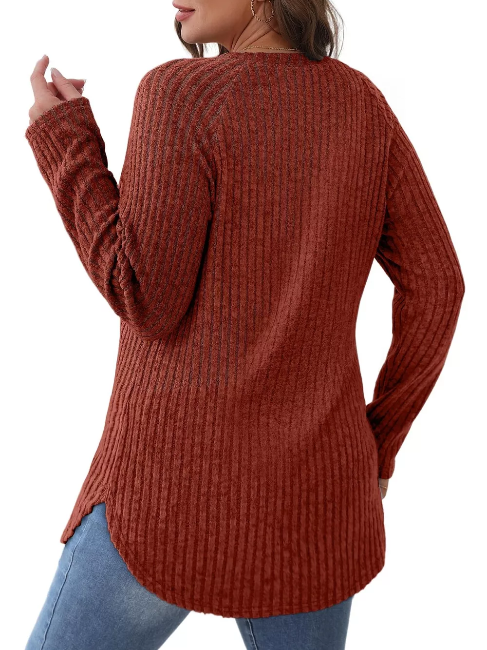 Ribbed Knit Long Sleeve T-Shirt, image 18