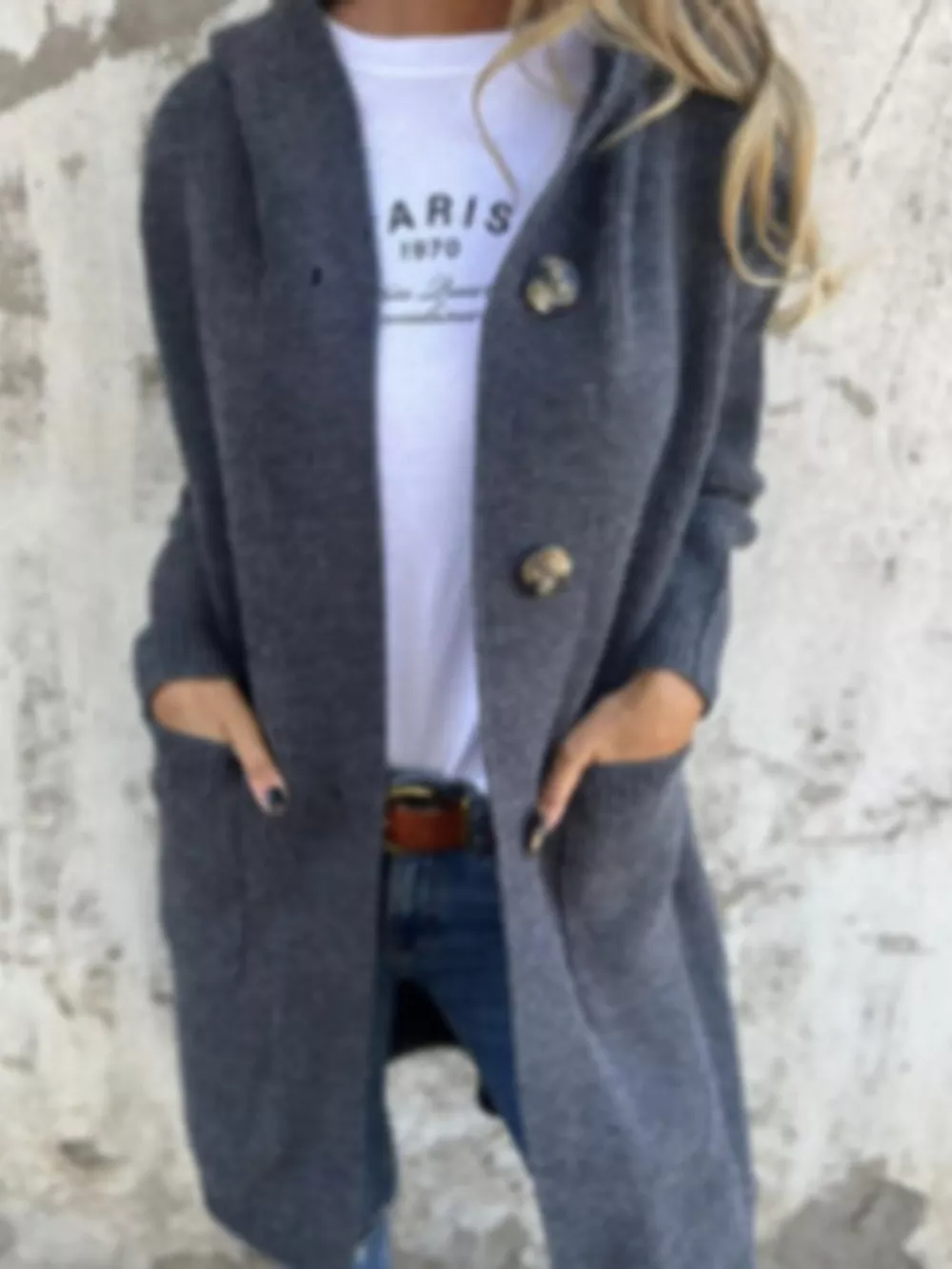 Full Size Button-Down Hooded Cardigan Plus Size, image 3