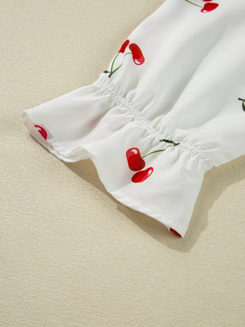 Cherry Print Flounce Sleeve Collared Frilled Babydoll Blouse, image 10