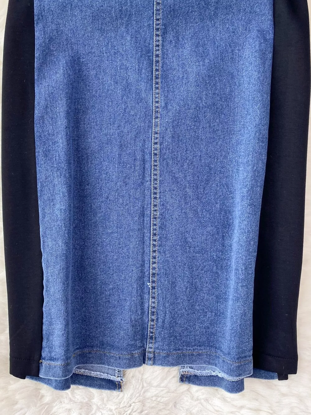 Full Size Denim Patchwork Short Sleeve Slit Back Dress Plus Size, image 12