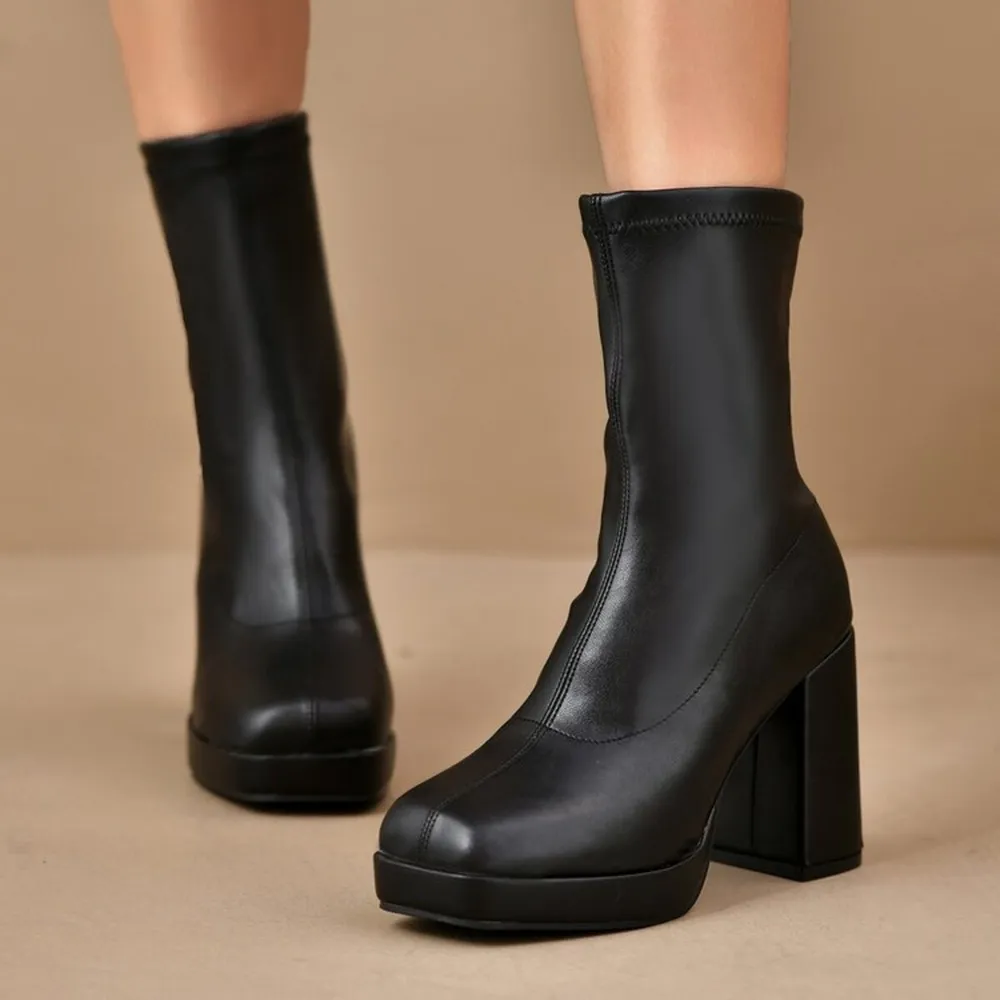 Round Toe Block Heels Boots, image 3