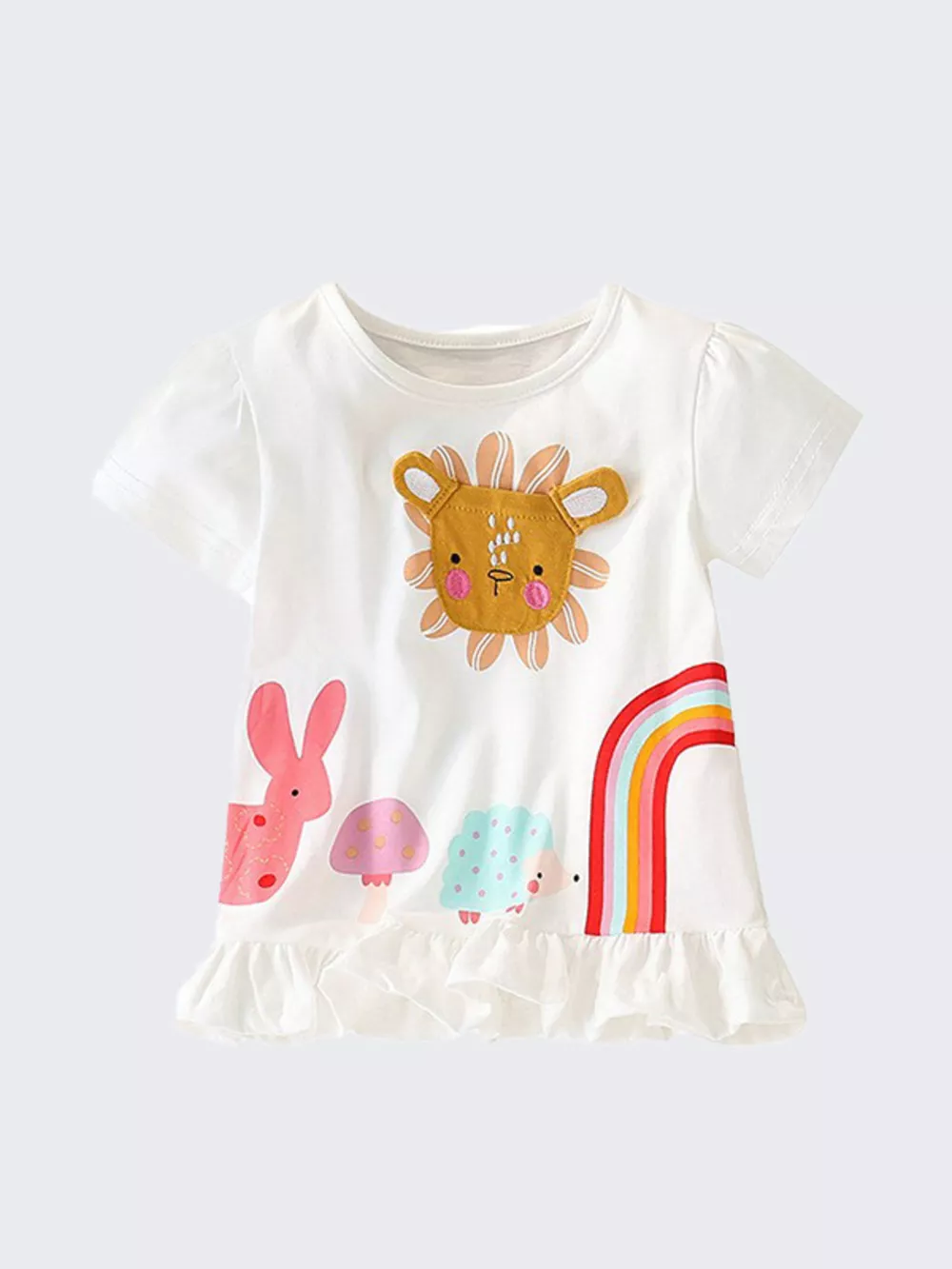 Children's Cartoon Animal Graphic Ruffle Hem T-Shirt, image 3