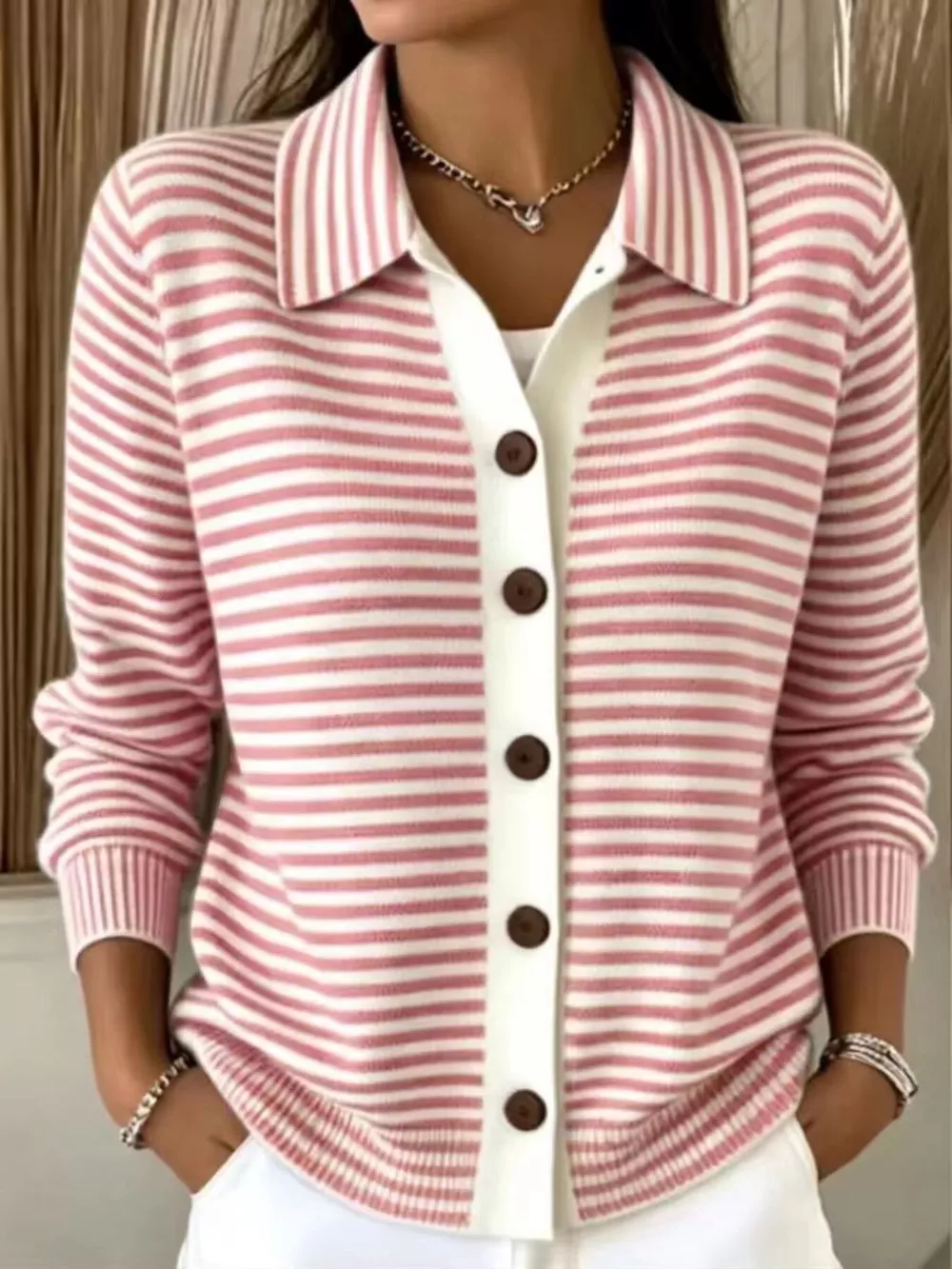 Full Size Striped Button-Down Knit Cardigan Plus Size, image 11