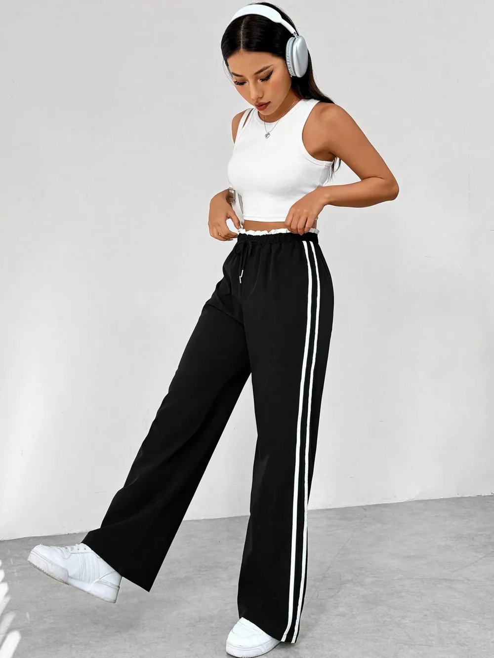 Striped Drawstring Waist Wide Leg Pants, image 6