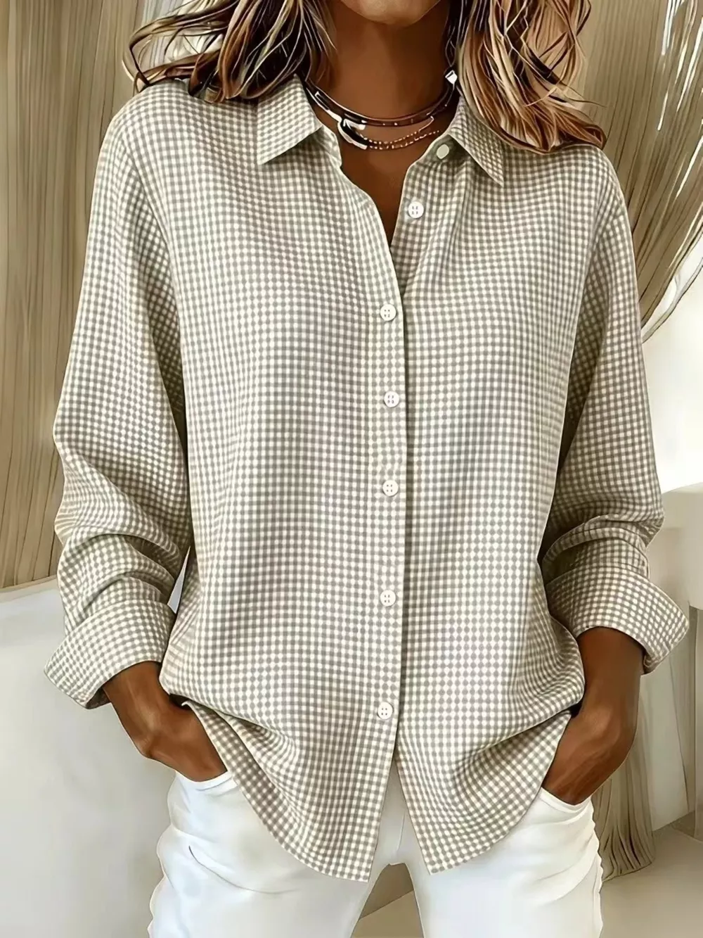 Full Size Plaid Button Up Long Sleeve Shirt Plus Size, image 7