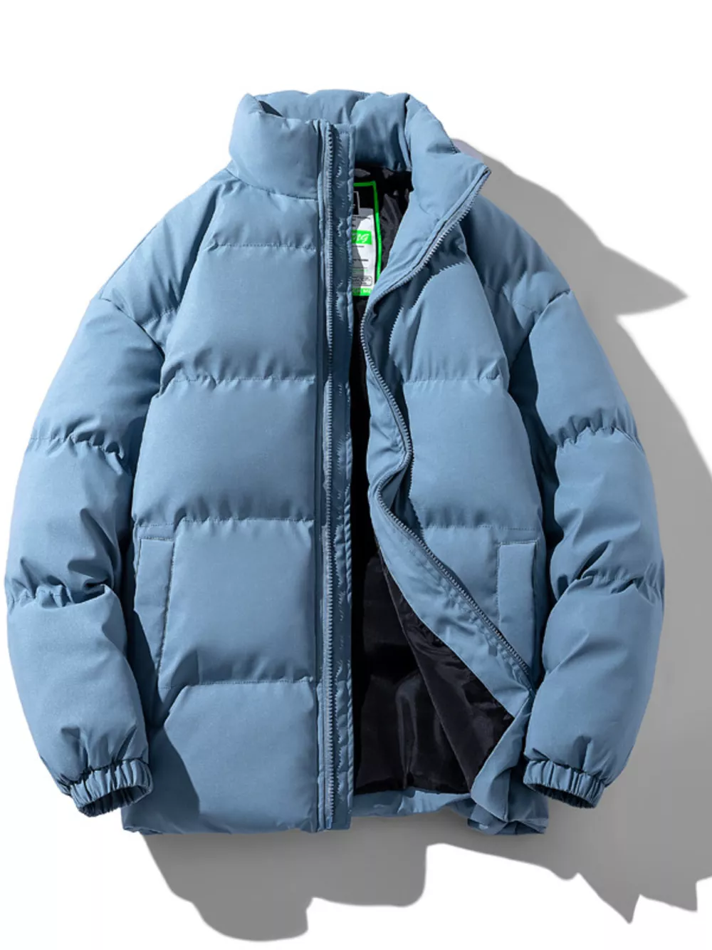 Men's Plus Size Zip Up Stand Collar Puffer Jacket, image 2