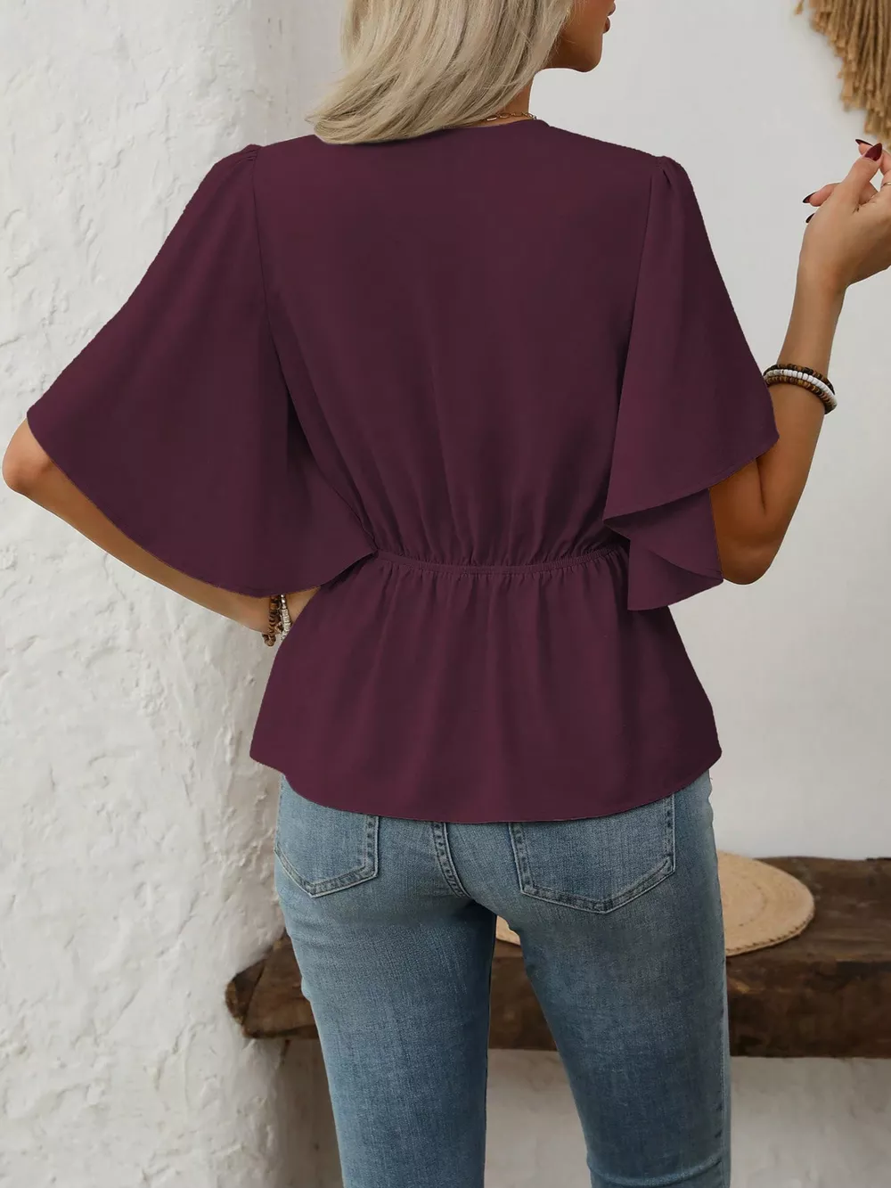 V-Neck Flutter Sleeve Blouse, image 25
