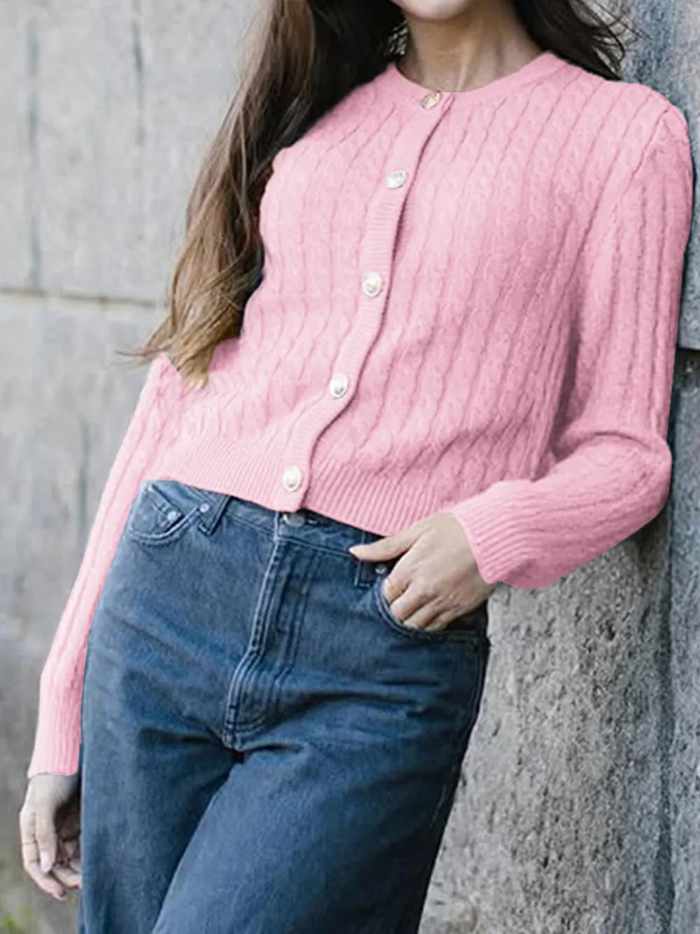 Cable Knit Button-Up Cardigan, image 5