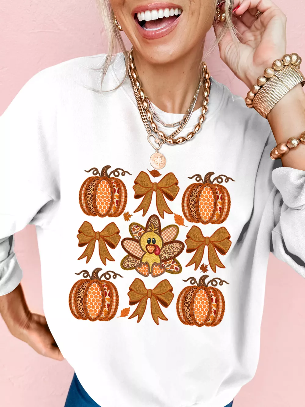 Halloween Pumpkin Bow Graphic Drop Shoulder Sweatshirt, image 3