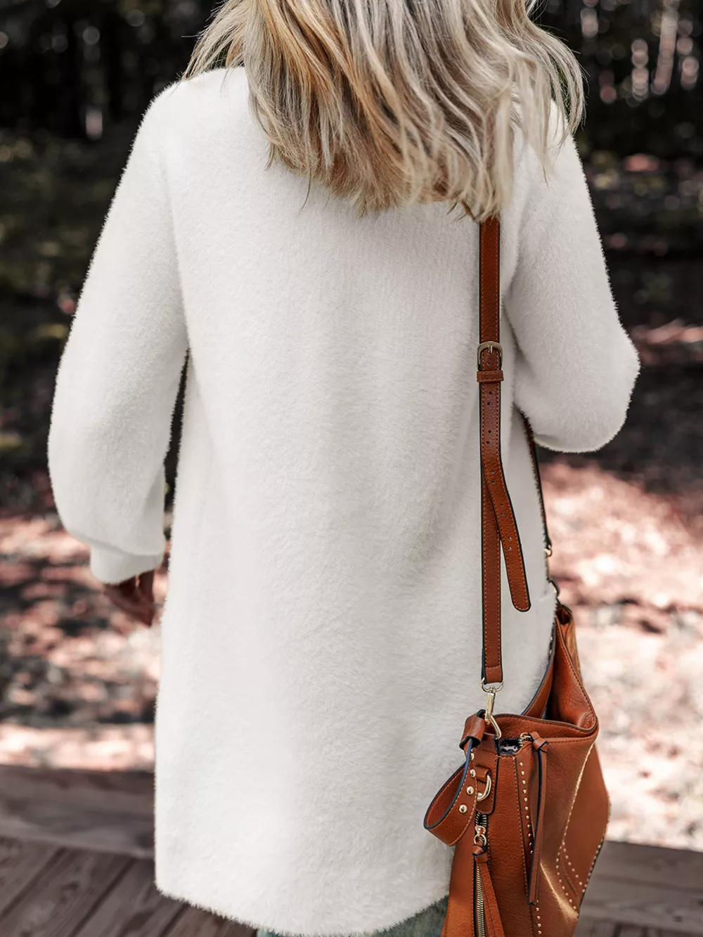 Fuzzy Buttoned Front Cardigan with Pockets, image 5