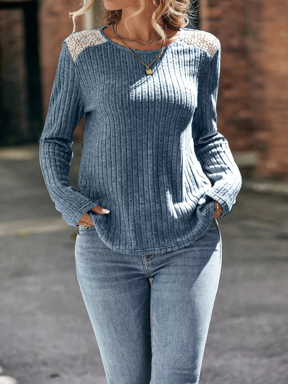 Ribbed Long Sleeve Knit Top, image 4