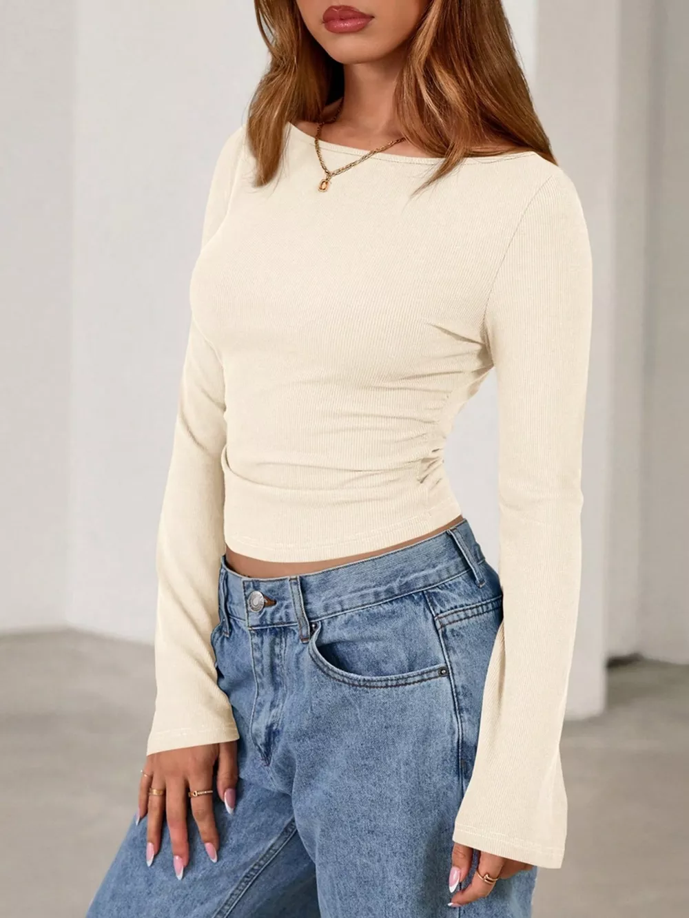 Boat Neck Flare Sleeve T-Shirt, image 5