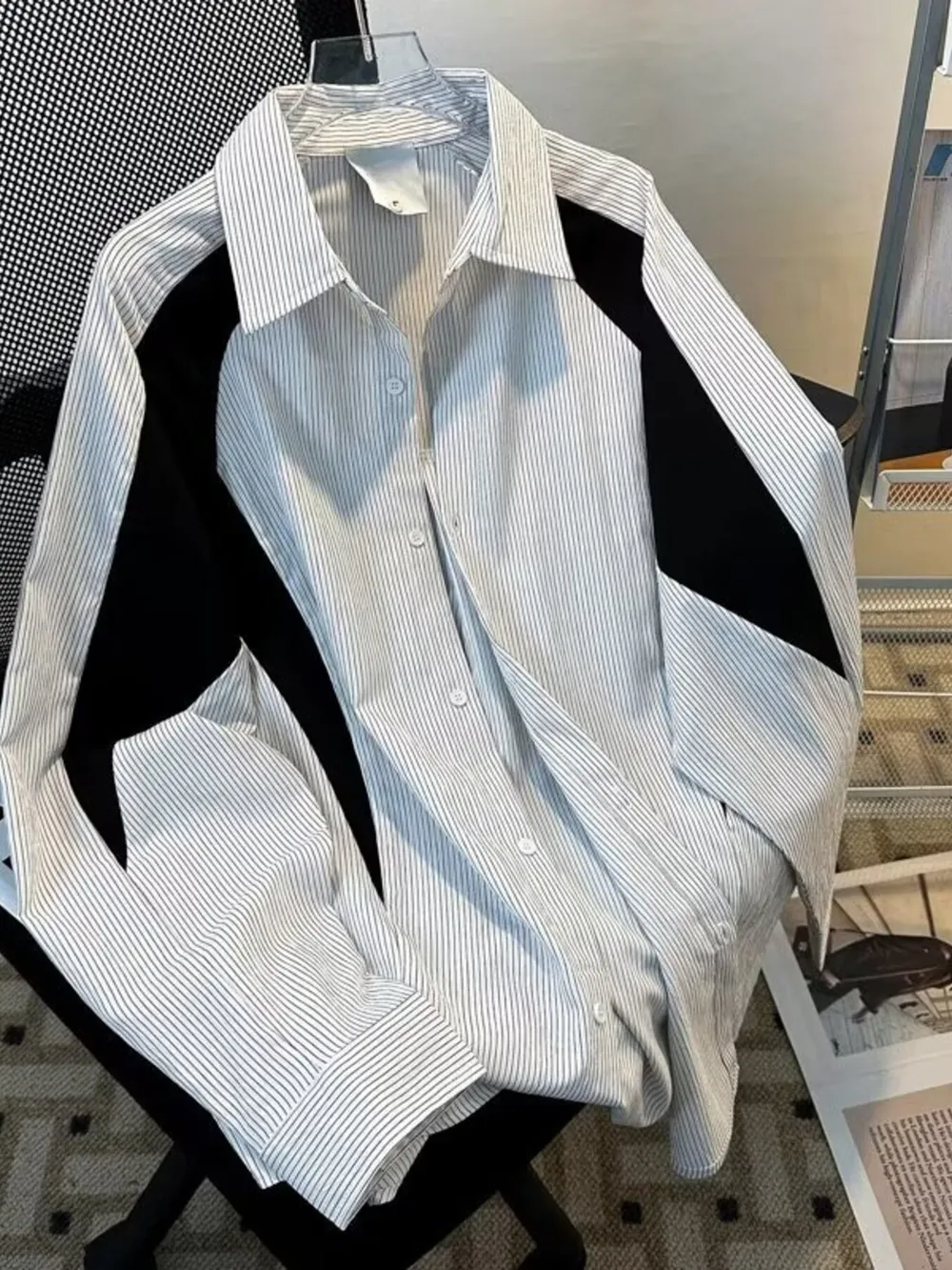 Men's Color Block Striped Long Sleeve Shirt, image 4