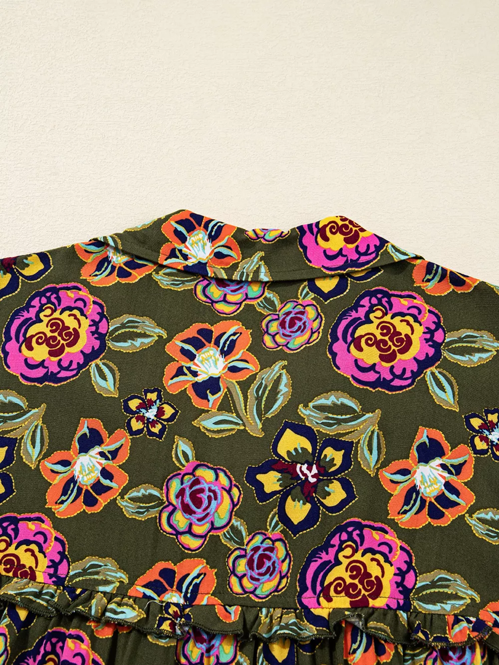 Floral Print Split Neck Bubble Sleeve Shift Mini Dress, image 7