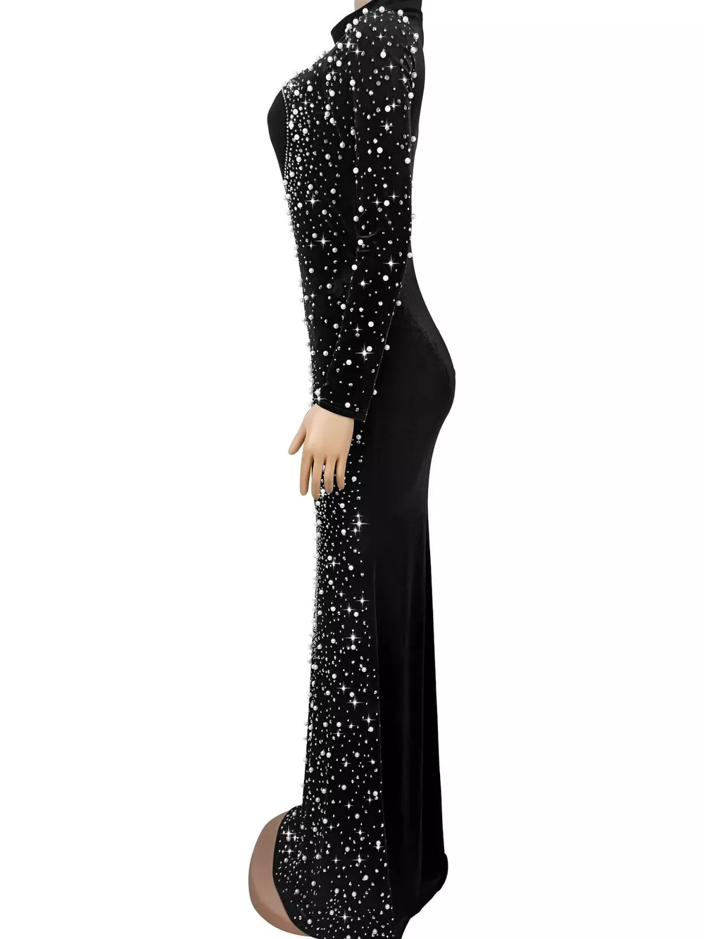 Rhinestone Embellished Velvet Mermaid Evening Maxi Dress, image 4