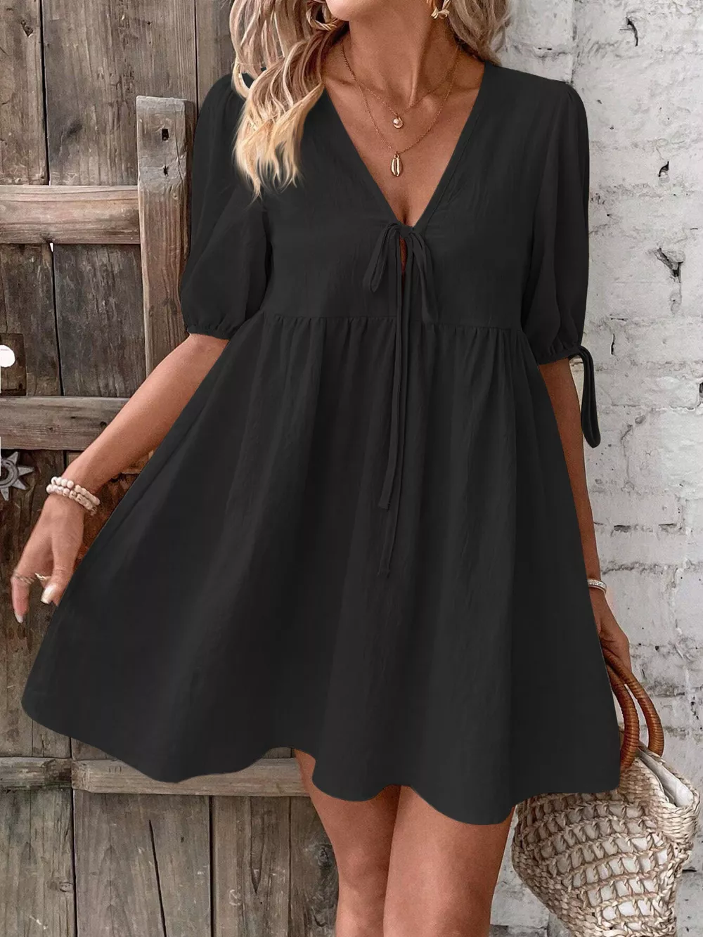 Tie Front Puff Sleeve Mini Dress, image 16
