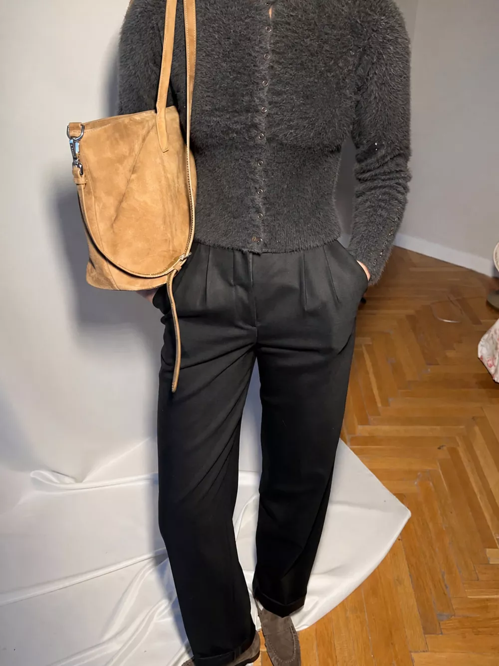 Soft Fuzzy Button-Down Cropped Cardigan, image 34