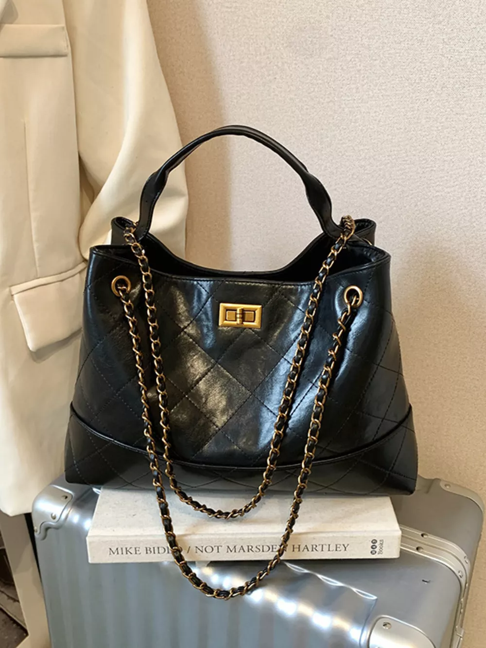 Quilted Leather Chain Strap Crossbody Bag, image 4