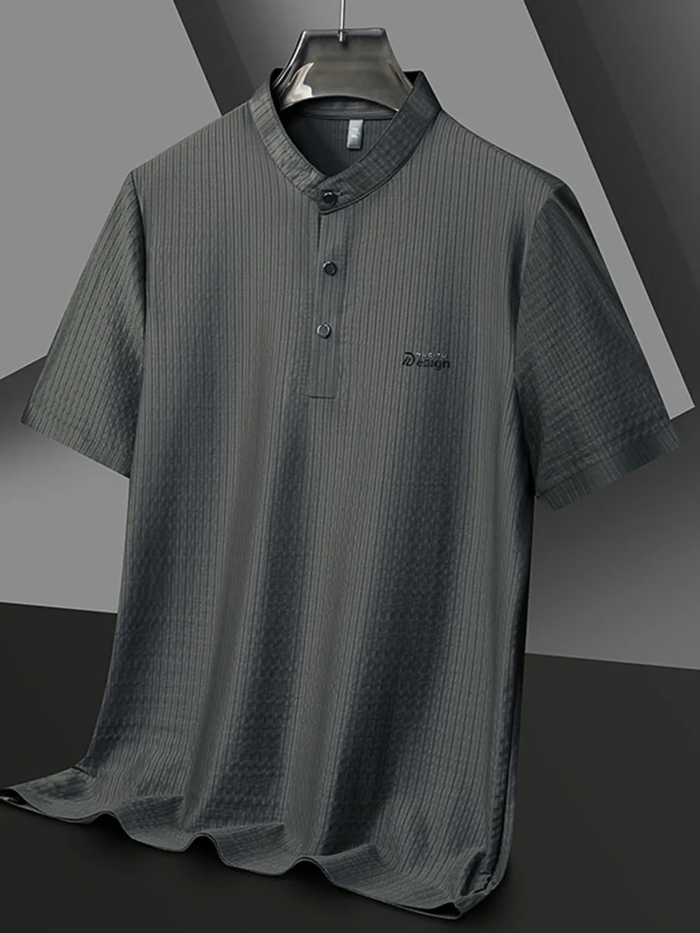 Men's Plus Size Textured Button Detail Short Sleeve Top, image 3