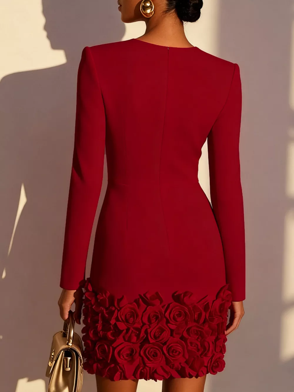 V-Neck Dress with Rose Embellishment, image 9