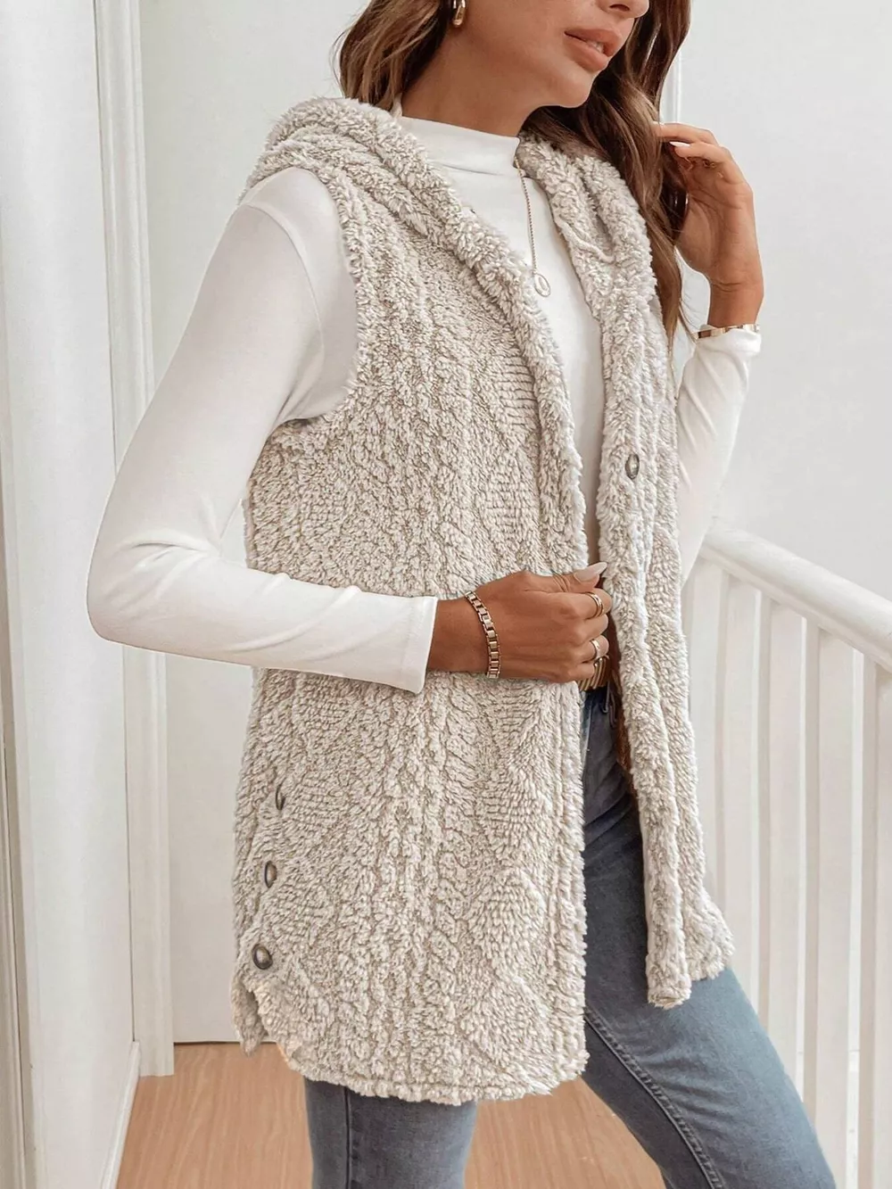 Cozy Sherpa Fleece Hooded Vest Coat, image 15