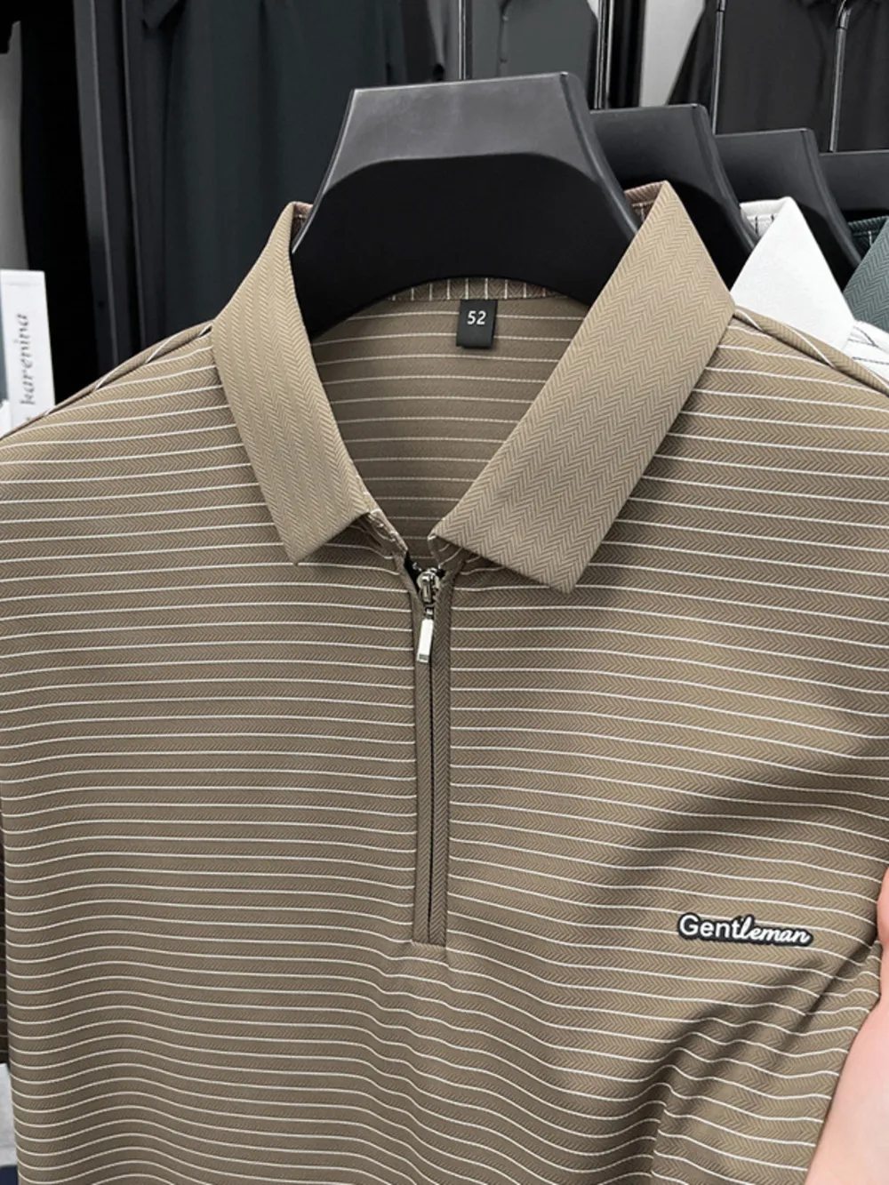 Men's Plus Size Quarter Zip Short Sleeve Striped Polo, image 7