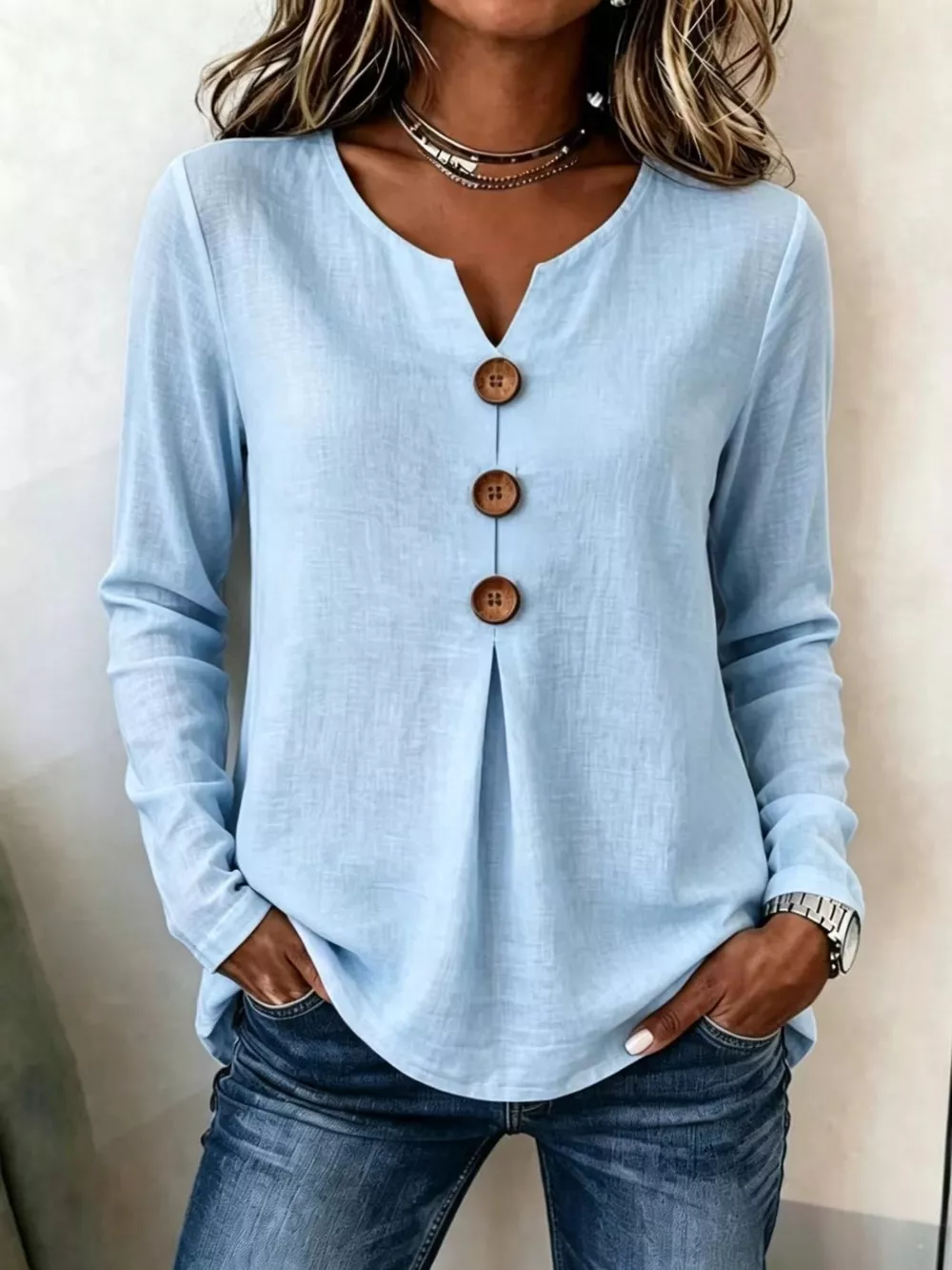 Full Size Decorative Button Long Sleeve Blouse Plus Size
