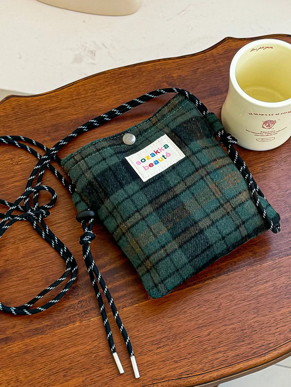 Plaid Pattern Drawstring Crossbody Bag, image 4