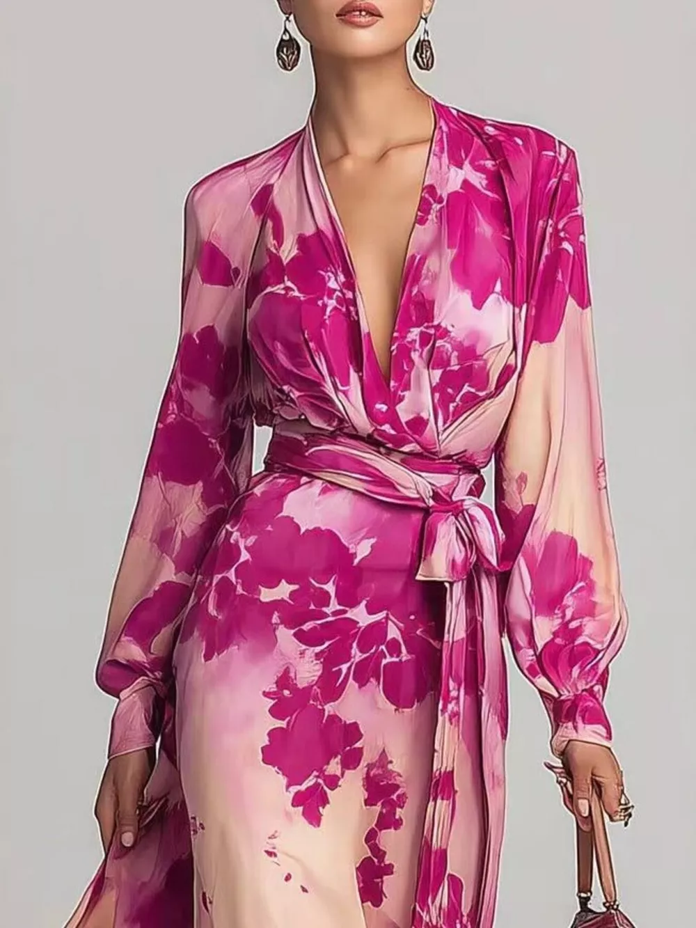 Floral Print Maxi Dress with Waist-Tie Detail, image 3