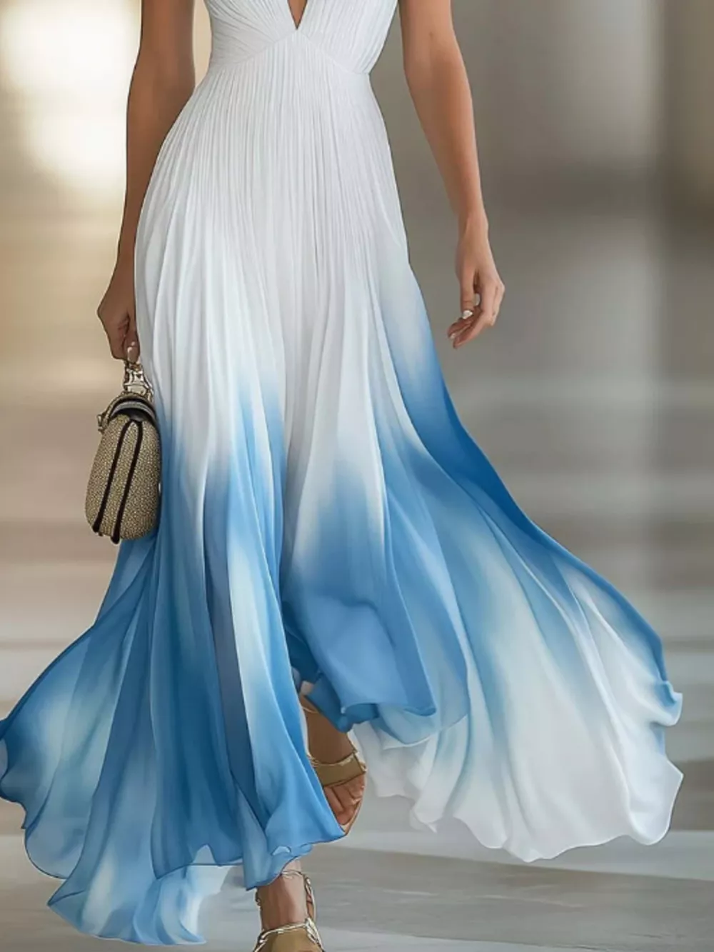 Gradient Deep V-Neck Maxi Dress, image 3