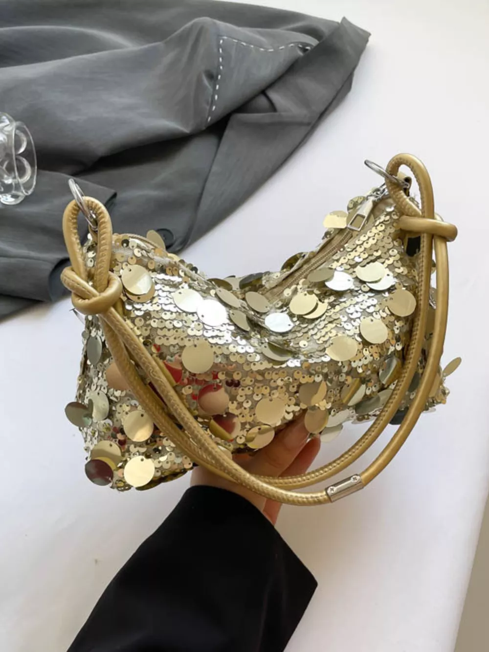 Sequin Embellished Shoulder Bag, image 2