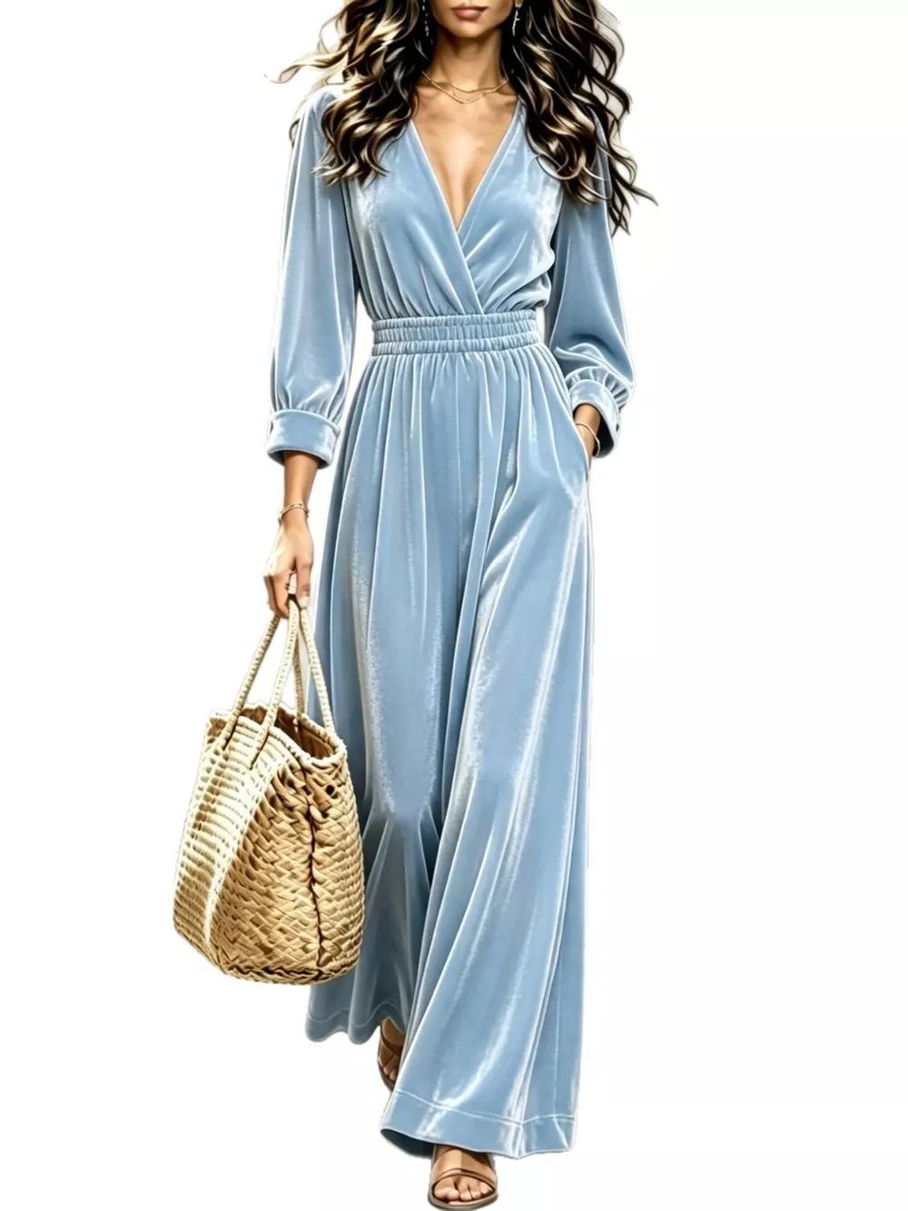Velvet Surplice Long Sleeve Jumpsuit, image 6
