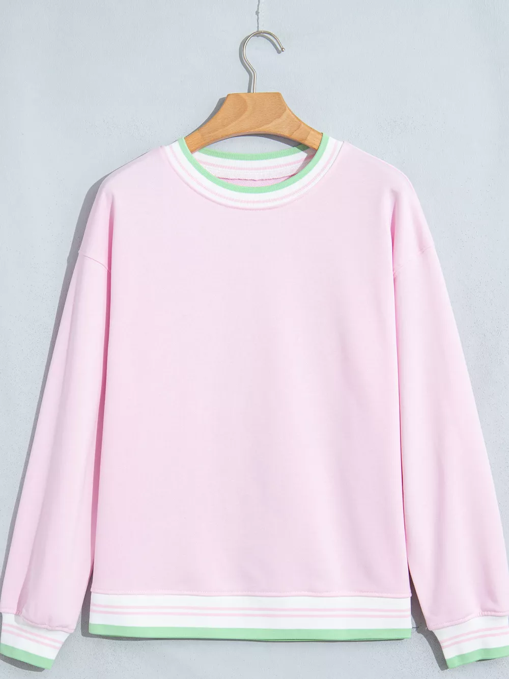 Contrast Striped Trim Baggy Pullover Sweatshirt, image 9
