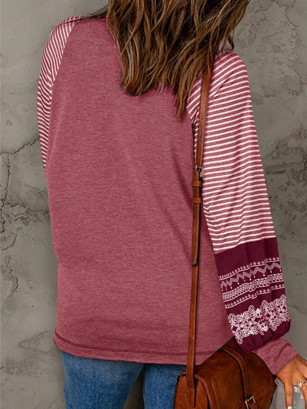 Contrast Print Striped Raglan Long Sleeve Loose Top, image 19