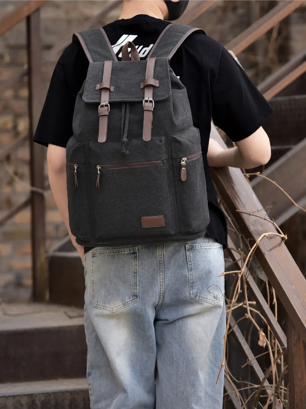 Canvas Backpack Bag with Buckle Straps