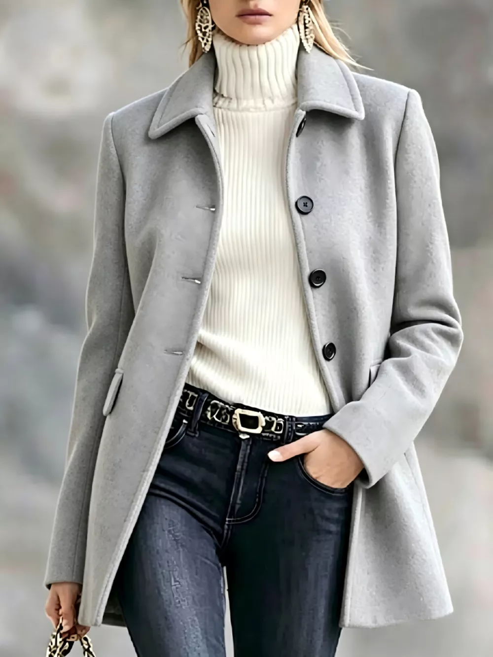 Button Up Collared Neck Coat, image 5