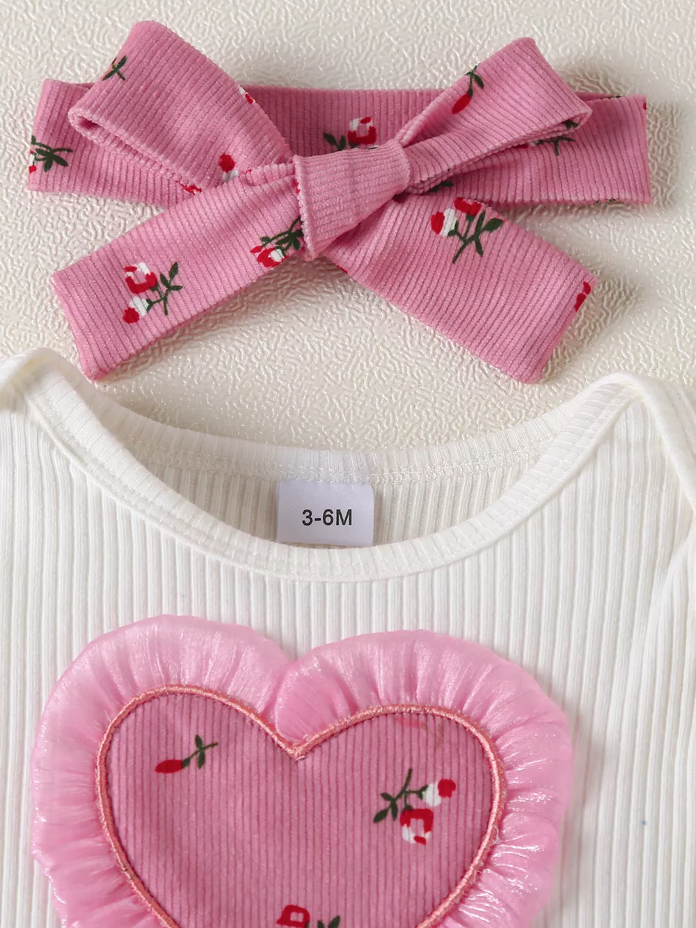 Children's Ruffled Bodysuit and Floral Pants Outfit Set with Headband, image 4