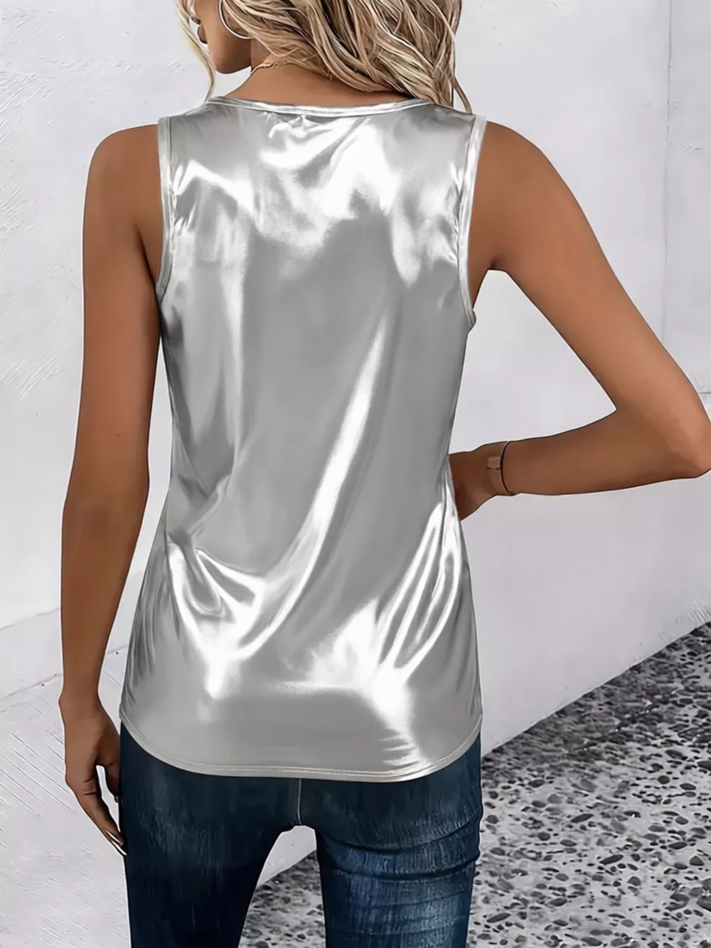 Satin Criss-Cross Neck Tank Top, image 3