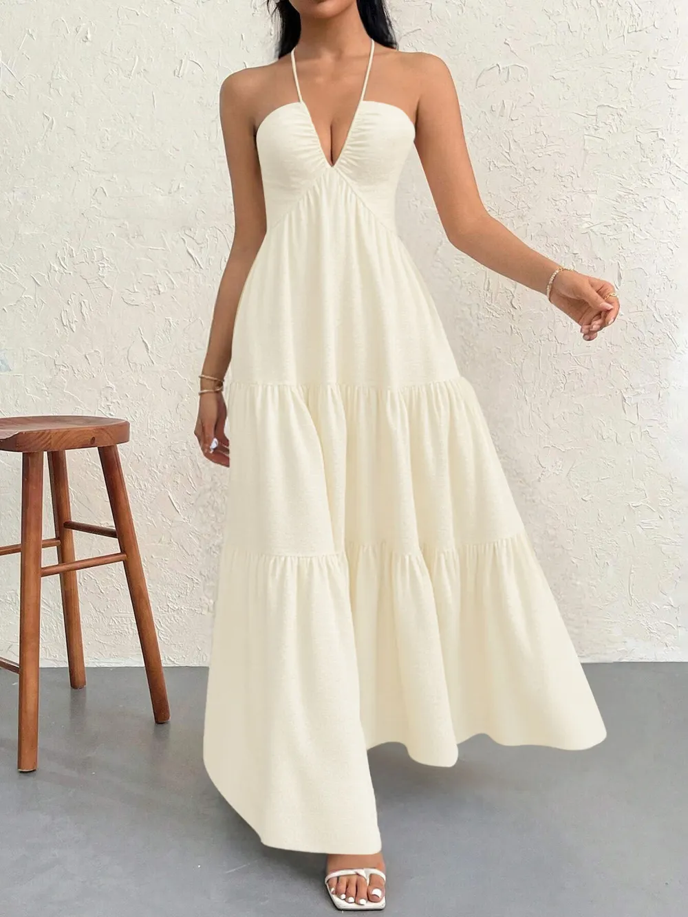 Halter Neck Tiered Maxi Dress