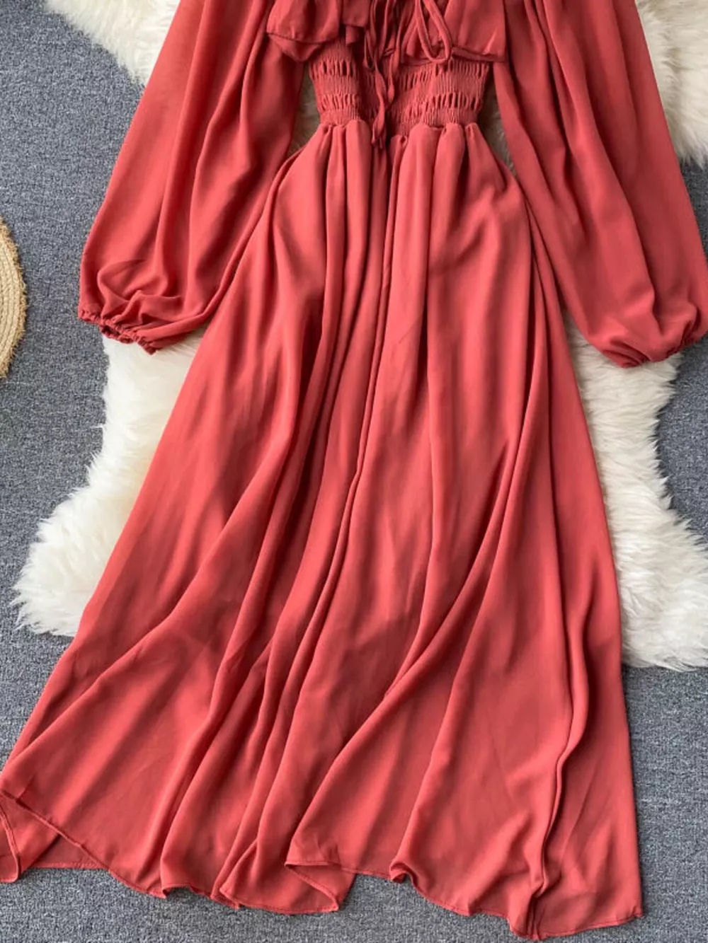 Ruffle Square Neck Balloon Sleeve A-Line Dress, image 19