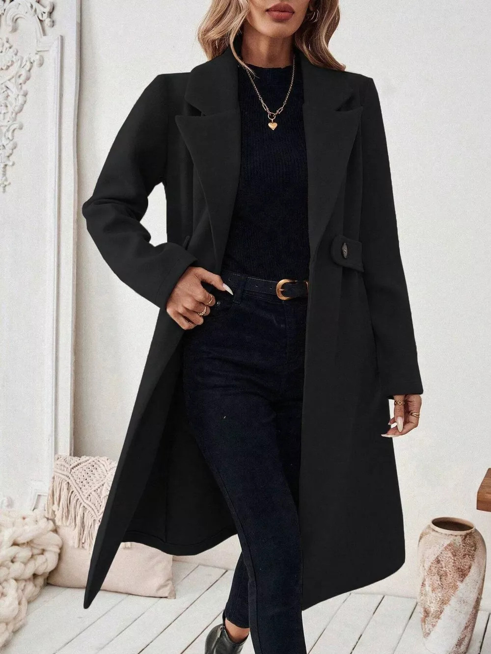 Lapel Collar Longline Coat, image 9